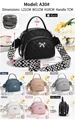 Detailed views of a quilted crossbody bag with metal bow and striped wide strap - Black