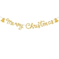 Striscione Merry Christmas dorato glitterato con campanelle per decorazioni festive - Campanello Oro + Striscione Merry Christmas Oro