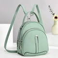 Mint green multilayer leather backpack with silver hardware and adjustable straps - 19cm x 9cm x 21cm / Green