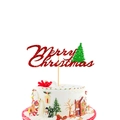 Detailansicht von rotem und grünem Glitzer Merry Christmas Kuchendeckel auf Sahnetorte - Roter Merry Christmas Stil (Rechter Baum)
