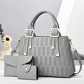 Ensemble 3 pièces sac cabas gris avec gaufrage géométrique, pochette et porte-cartes - Gris
