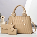 Ensemble de sacs à main 3 pièces pour femmes en marron clair avec des textures géométriques - Kaki