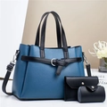 Detailed set of blue and black pebbled leather handbags with silver hardware details - Dark Blue