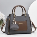Elegante bolso bandolera de mezclilla gris y cuero marrón con herrajes dorados y mini estuche - L26cm A12cm A20cm / Negro