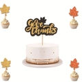 Set decorazioni torta Ringraziamento con foglie d'acero e scritta Give Thanks per feste - Set / Nero e Oro