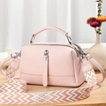 Pink litchi grain shoulder bag with wide geometric strap and silver hardware - Pink