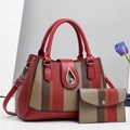Detail of red striped canvas tote bag with metal twist lock and matching small pouch - L30xW13xH22 / Red