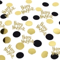 Golden Happy New Year letter confetti with black and gold round sequins for party decor - Black Gold Circle and Gold Card Happy New Year Confetti