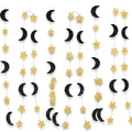 Glittery gold stars and black crescents hanging garland for Middle East party decoration - 3 Meters / Black & Gold