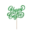 Macro detail of glittery green Happy Easter cake topper with wooden stick on white background - Green