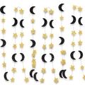 Ghirlanda di stelle dorate e lune nere glitterate per decorazioni di feste e celebrazioni - nero e oro / Lunghezza Standard