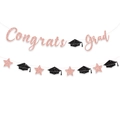 Congrats Grad glitter banner with rose gold letters and black graduation cap decorations - Rose Gold
