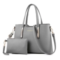 Ensemble de sacs à main en cuir grainé gris avec poignées et bandoulière réglable - Gris clair