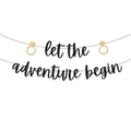 Glittery black and gold Let the Adventure Begin banner for graduation party decor - Gold Glitter Ring Black Glitter Let The Adventure Begin Raise The Flag.