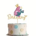 Glittering mermaid tail number 4 cake topper with golden crown for birthday parties - Age 4 Style