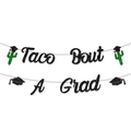 Banderole Taco Bout A Grad pailletée avec cactus diplômé en noir et vert - Noir