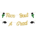 Banderole brillante Taco Bout A Grad avec cactus et chapeau de diplômé décor - Doré
