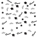 Sparkling graduation confetti with black and silver congrats words, stars and caps - Black And Silver Set