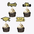 2026 Graduation cake topper set with gold glitter Congrats and GRAD cap decorations - Black Gold 2026 Congrats Style