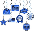Set de decoraciones de graduación 2025 con espirales colgantes en azul y negro para fiestas - Juego de 8 Adornos Colgantes en Espiral Azul para Graduación (CX)