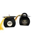 Creative graduation cap gift boxes with yellow tassels and gold foil graduation text - Black And Graduation Sticker