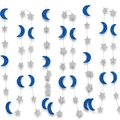 Glitter star and moon hanging banner garland for party background decoration - 3 Meters / Blue Silver