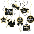 Schwarz-goldene Abschluss-Hängedekoration mit Doktorhut und Diplom-Anhängern Set - Schwarz Gold Hängedeko Spiral-Stil