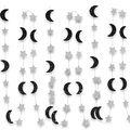 Sparkly black moon and silver star hanging garlands for festive party decorations - 3 Meters / Black Silver