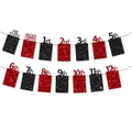 Red and black glitter graduation photo banner with school grade labels for party decor - Black Red