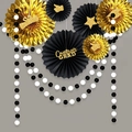 Set decorativo laurea con ventagli di carta neri e oro e scritta glitterata - Stile Nero Oro