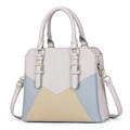 Three-color patchwork faux leather tote bag with top handles and gold buckle accents - L29 W12 H25 / Off White