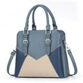 Three-tone patchwork satchel with top handles and adjustable strap for women - L29 W12 H25 / Blue