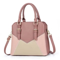 Borsa a mano alla moda in ecopelle con design patchwork a tre colori e tracolla rimovibile - L29 P12 A25 / Rosa