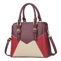 Borsa a mano patchwork in pelle a tre colori con cuciture a zigzag e dettagli oro - L29 P12 A25 / Bordeaux