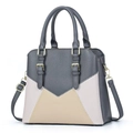 Three-color patchwork tote bag with gold hardware and removable shoulder strap - L29 W12 H25 / Gray