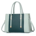 Detail of green bicolor tote bag with lychee texture and wave stitching accents - Green