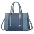 Blue contrasting leather tote bag with top handles and detachable shoulder strap - Blue