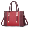 Elegante rote Kontrast-Einkaufstasche aus Kunstleder mit Goldverzierung und langem Gurt - Rot