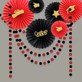 Set di ventagli di carta rosso neri per laurea con decorazioni dorate Congrats GRAD - Stile Nero e Rosso