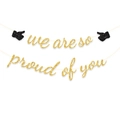 Golden glitter we are so proud of you banner with black hand gesture decorations - Thumb Icons And Text Slogan / Gold And Black Thumbs