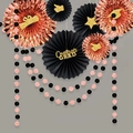 Ventagli di carta neri e oro rosa con decorazioni glitterate Congrats GRAD - Stile Nero e Oro Rosa