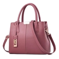 Burgundy lychee grain leather handbag with dual handles and gold-tone metal hardware - L30 W13.5 H23 / Dusty Pink