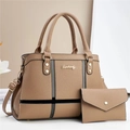 Großes khaki Leder Handtaschen-Set mit Tragegriffen und passender kleiner Clutch - Khaki