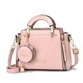 Pink Danbaoly tote bag with cat charm and gold hardware on white background - Pink