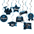 Abschlussfeier Deko-Set mit schwarzen und blauen Folienspiralen und Pappaufhängern - Blau Schwarz Hängedeko Spiral-Stil