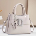 Chic beige faux leather crossbody bag with sparkling diamond buckle and star pendant - 28x13x23cm / Gray
