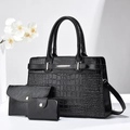 Schwarzes 3-teiliges Handtaschen-Set mit Krokodil-Prägung, Geldbörse und Kartenetui - Schwarz