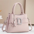 Pale pink lychee grain handbag with rhinestone buckle and detachable shoulder strap - Purple