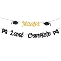 Banderole de diplôme Master Level Complete noir et or avec motifs de manettes de jeu - Or Master Noir Level Complete