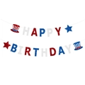 Striscione Happy Birthday glitter rosso bianco blu con stelle e cappelli americani - Banner di Lettere Buon Compleanno